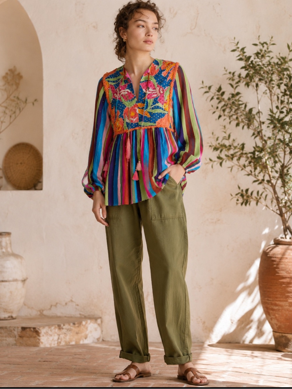 Verb by Pallavi Singhee Women’s Multicolor Embroidered Blouse Tunic